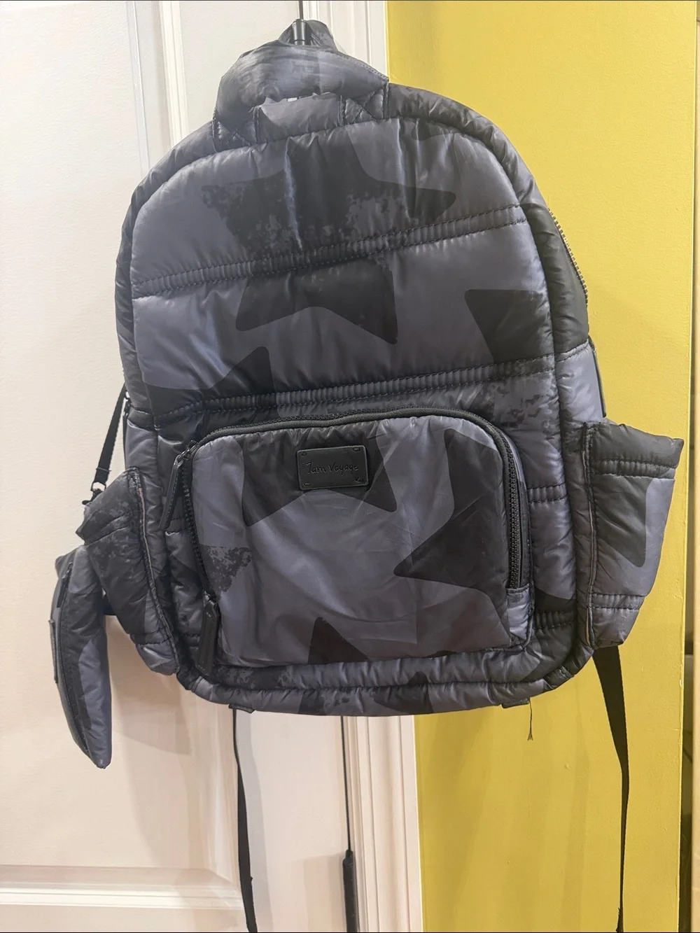 Star-Print Puffer Backpack in Dark Gray
